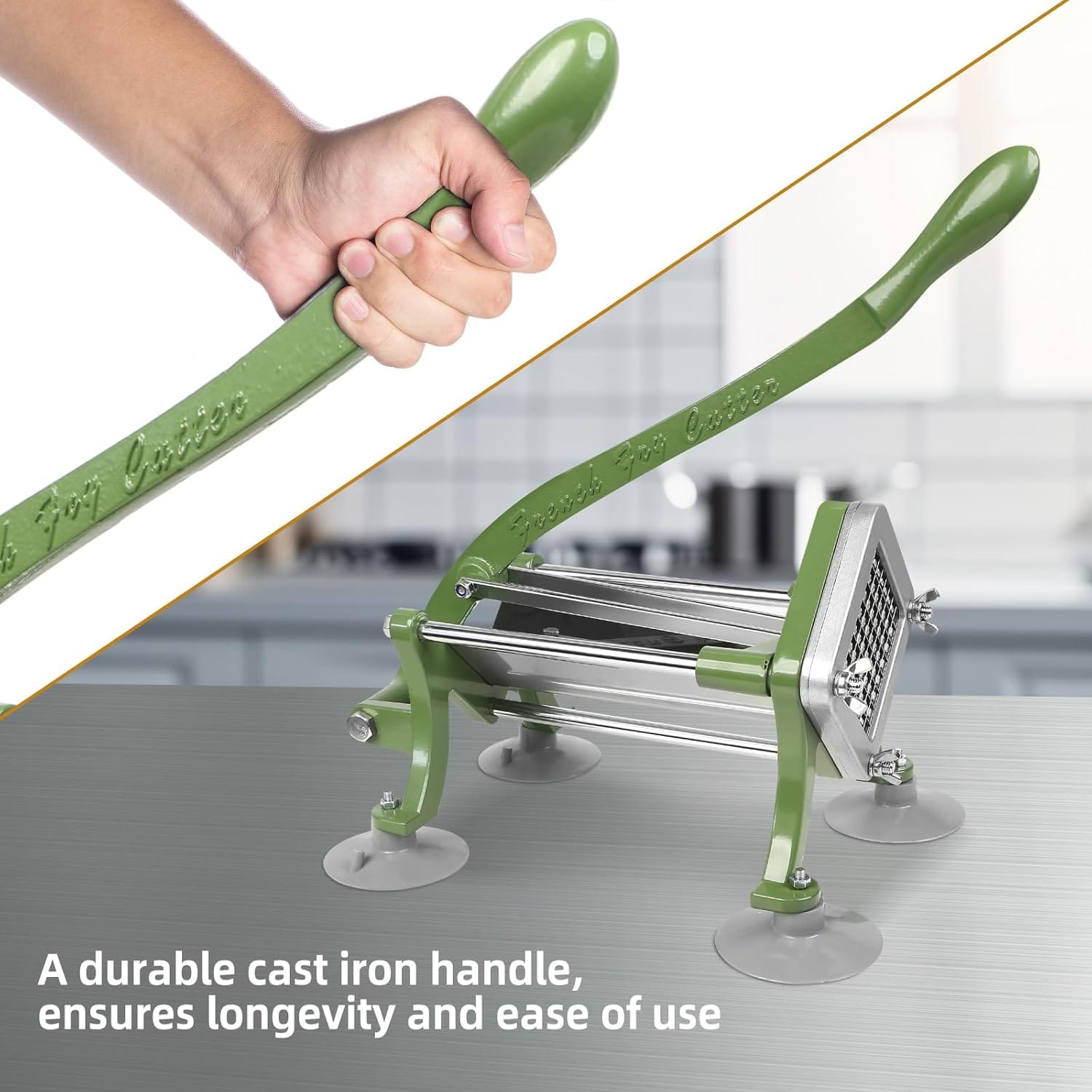 French Fry Cutter Commercial Potato Slicer with Suction Feet Complete Set
