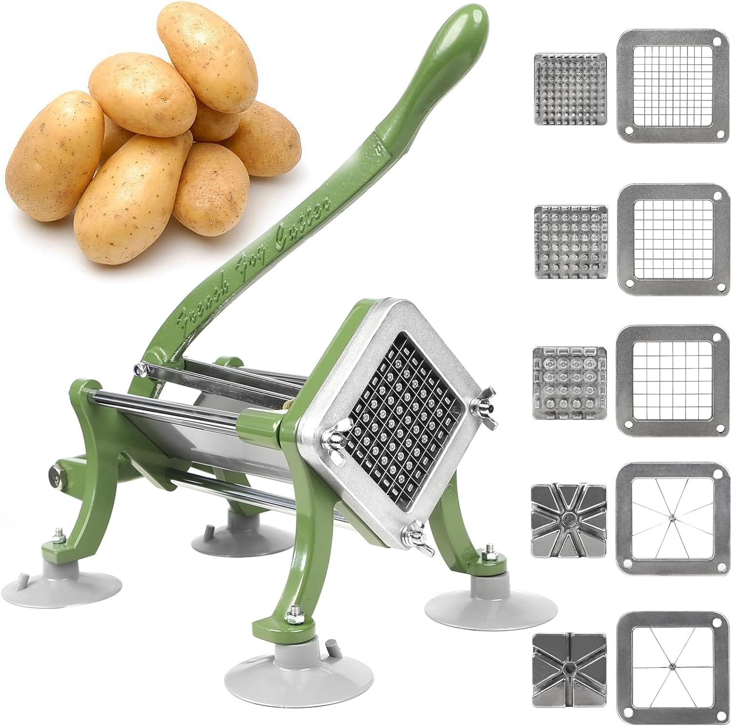 French Fry Cutter Commercial Potato Slicer with Suction Feet Complete Set