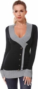 AmélieBoutik Women V Neck Faux Wrap Color Trim Sweater Tunic Top